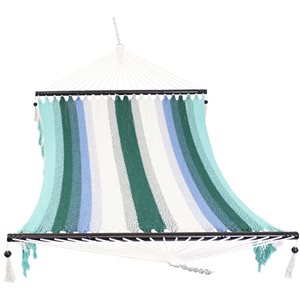 Sunnydaze Decor Blue Woven Large Woven Hammock w/ Spreader Bar and Fringe