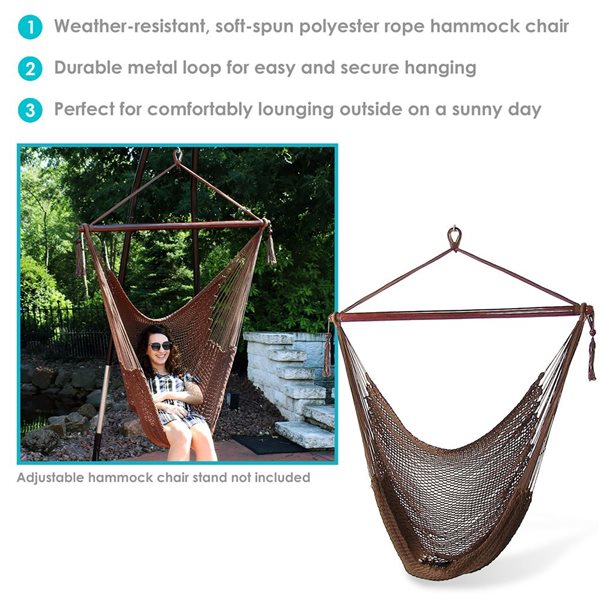 Sunnydaze Decor Brown Woven Extra Large Polyester Rope Hammock Chair and Spreader Bar