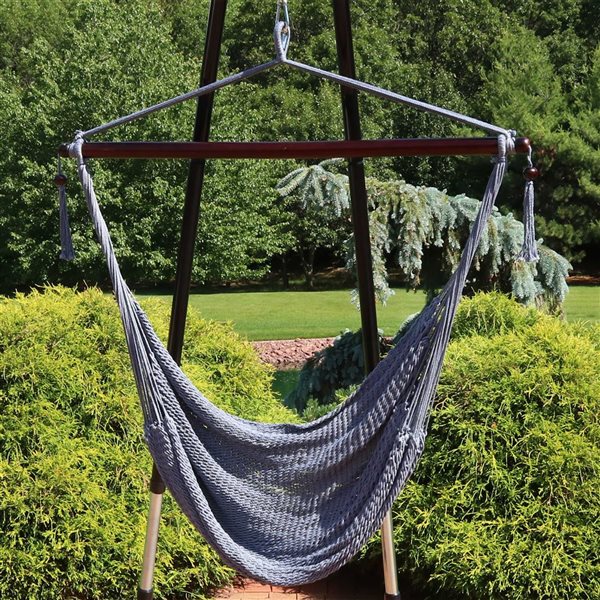 Sunnydaze Decor Grey Woven Extra Large Rope Hammock Chair w/ Spreader Bar