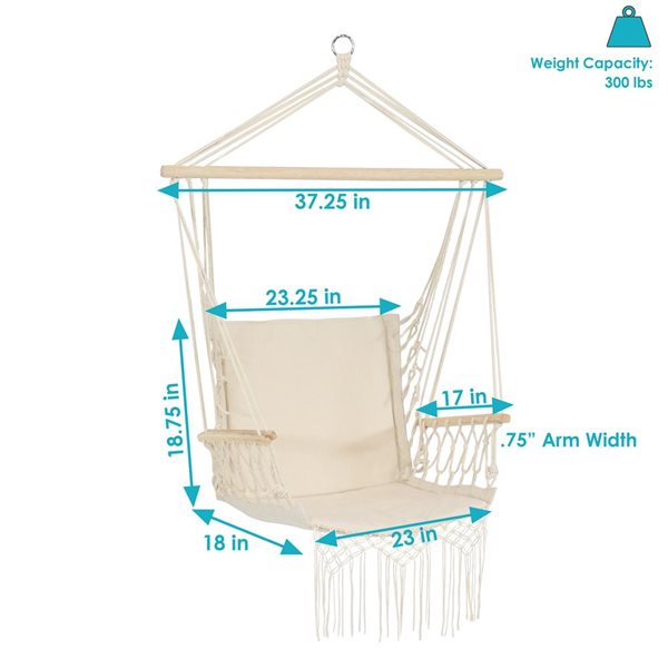 Sunnydaze Decor Cream Padded Hammock Chair w/ Spreader Bar