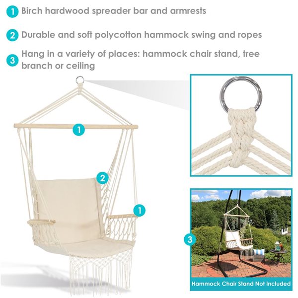 Sunnydaze Decor Cream Padded Hammock Chair w/ Spreader Bar