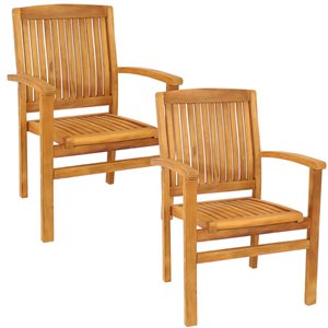 Sunnydaze Decor Set of 2 Light Brown Solid Teak Wood Stackable Outdoor Dining Armchairs