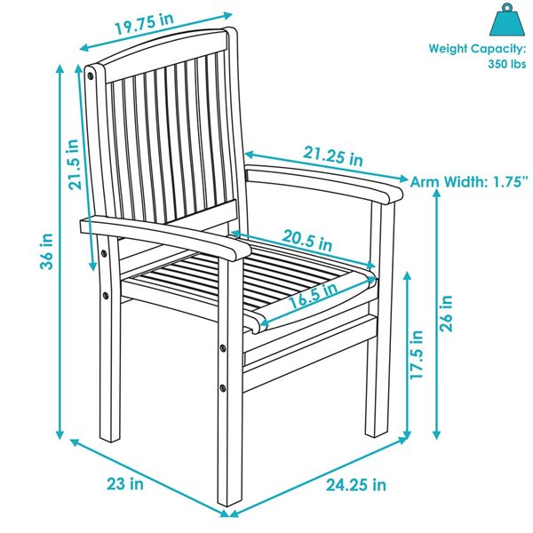 Sunnydaze Decor Set of 2 Light Brown Solid Teak Wood Stackable Outdoor Dining Armchairs