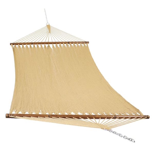 Sunnydaze Decor Light Brown Woven 2-Person Rope Hammock w/ Spreader Bars