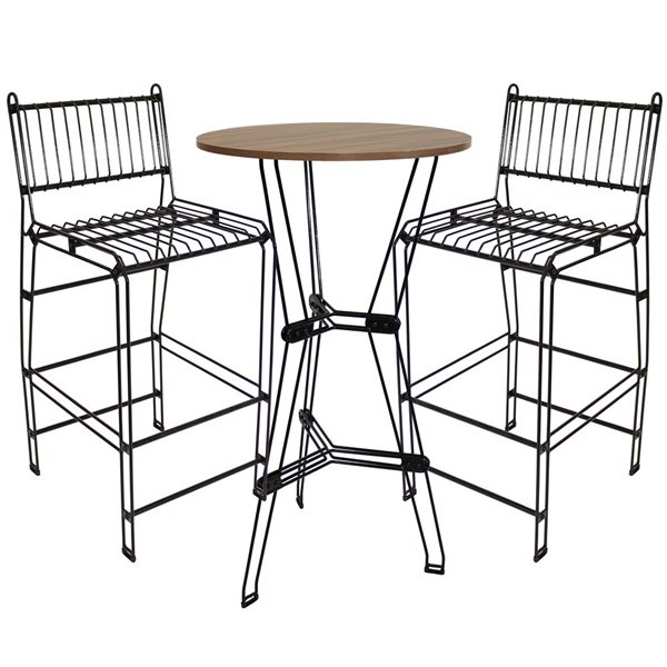 Sunnydaze Decor 3-Piece Brown Faux Woodgrain Steel Wire Bar Table Set