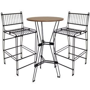 Sunnydaze Decor 3-Piece Brown Faux Woodgrain Steel Wire Bar Table Set