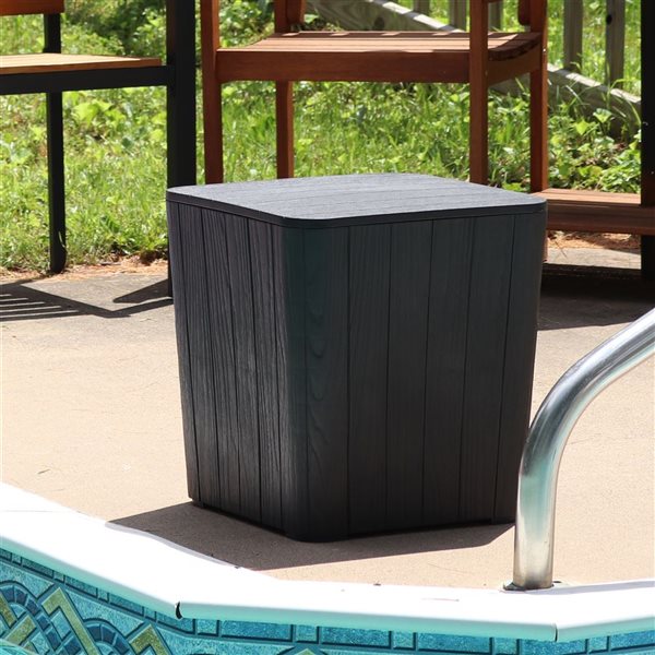 Sunnydaze Decor 15 L x 15-in W Grey Faux Wood Deck Box w/ Tabletop