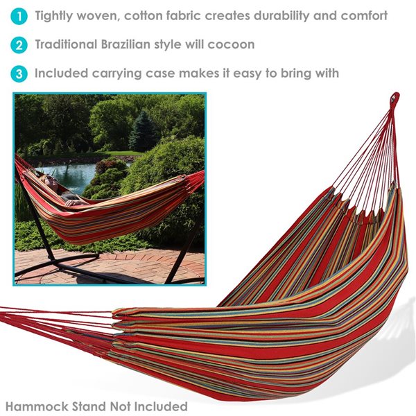 Sunnydaze Decor Red 2-Person Woven Hammock w/ Carrying Case