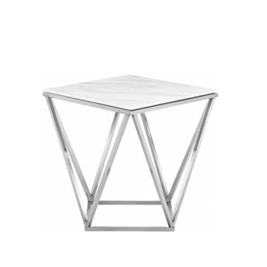 Table d'appoint carrée moderne Dominica de Plata Import 20 x 20 po plateau en marbre synthétique et cadre métal argent