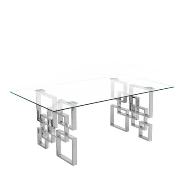 Plata Import Diva Polished Chrome Metal/Tempered Glass Coffee Modern Rectangular Coffee Table