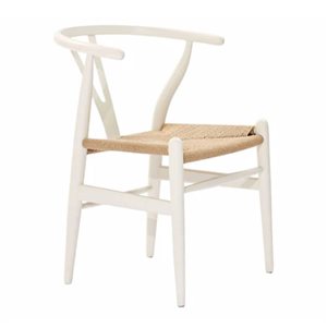 Chaise d'appoint pour salle à manger à dossier incurvé Plata Import cadre bois blanc et siège tressé naturel