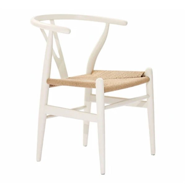 Plata Import White Wooden Frame/Natural Woven Seat Dining Side Chair w/ Curved Backrest