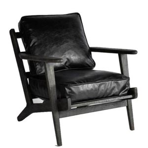 Plata Import Coba Black Faux Leather/Wooden Frame Lounge Chair