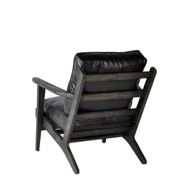 Plata Import Coba Black Faux Leather/Wooden Frame Lounge Chair