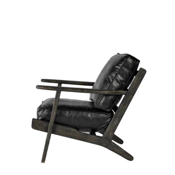 Plata Import Coba Black Faux Leather/Wooden Frame Lounge Chair