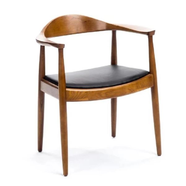 Chaise de salle à manger avec accoudoirs de Plata Import similicuir noir et bois brun