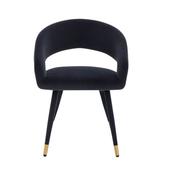 Plata Import Darius Black Velvet Upholstered Modern Dining Side Chair w/ Gold-Tipped Feet