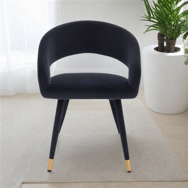 Plata Import Darius Black Velvet Upholstered Modern Dining Side Chair w/ Gold-Tipped Feet