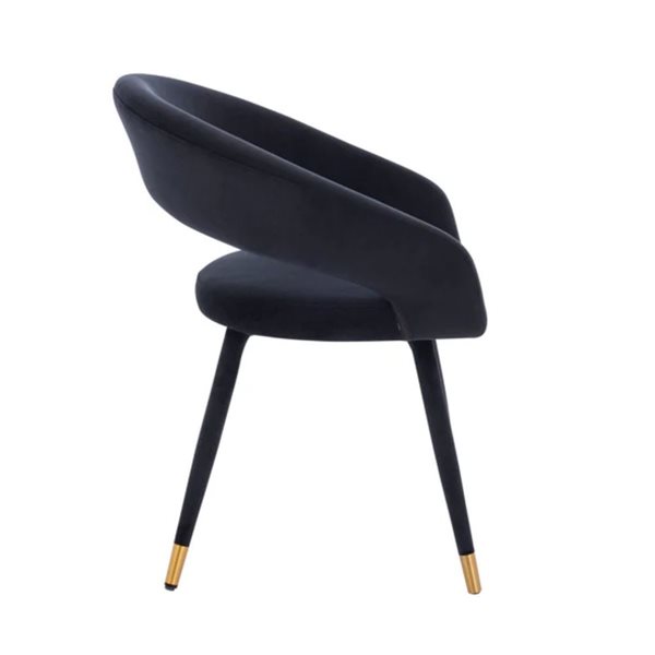 Plata Import Darius Black Velvet Upholstered Modern Dining Side Chair w/ Gold-Tipped Feet