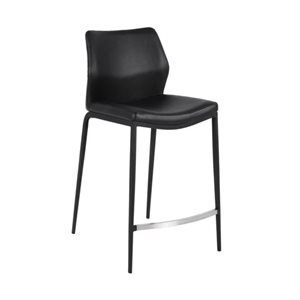 Tabouret de comptoir incurvé de Plata Import avec assise en similicuir noir et pieds en métal