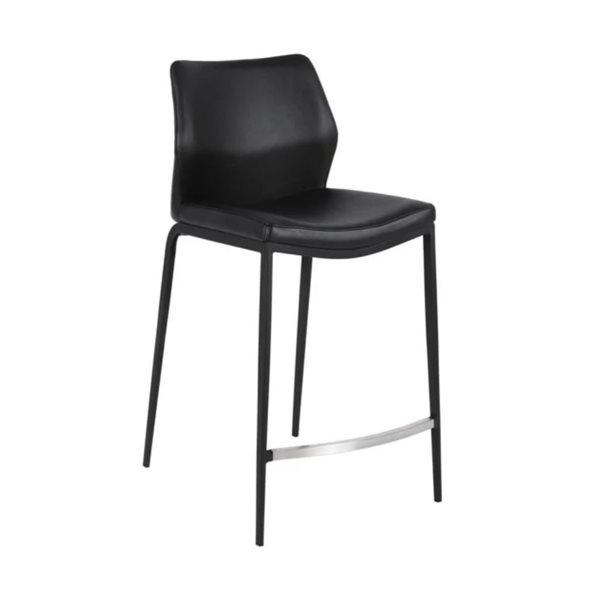 Plata Import Black Faux Leather Seat Curved Counter Stool w/ Metal Legs