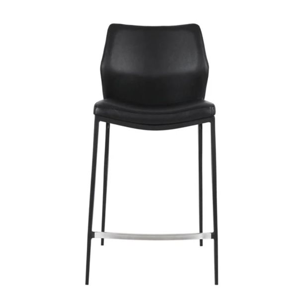 Plata Import Black Faux Leather Seat Curved Counter Stool w/ Metal Legs