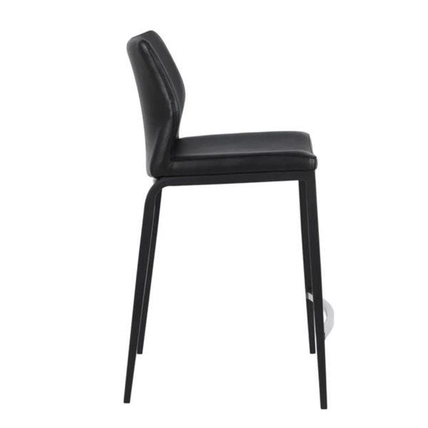 Plata Import Black Faux Leather Seat Curved Counter Stool w/ Metal Legs
