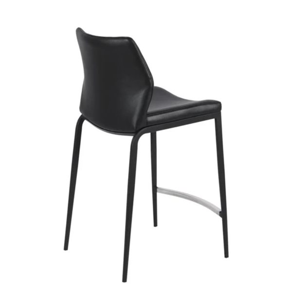 Plata Import Black Faux Leather Seat Curved Counter Stool w/ Metal Legs