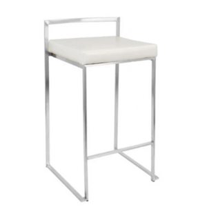 Tabouret de comptoir rembourré Salem de Plata Import similicuir blanc et métal chrome