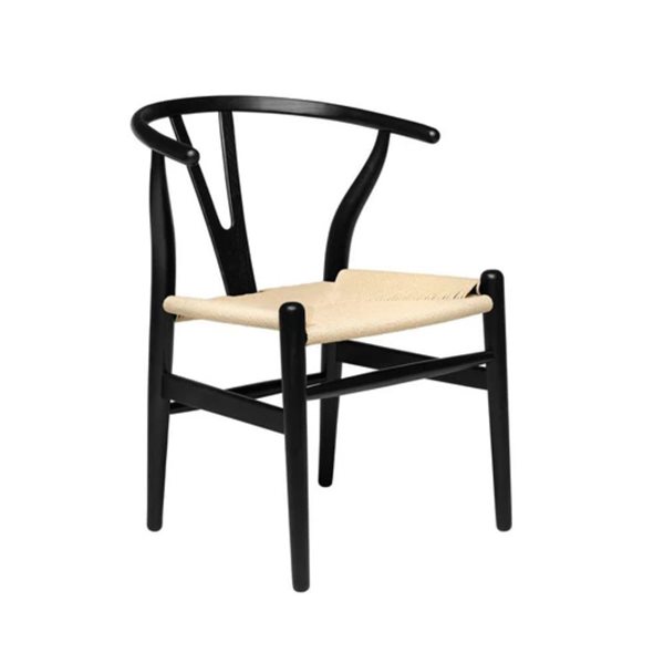 Plata Import Black Wooden Frame/Natural Woven Seat Dining Side Chair w/ Curved Backrest