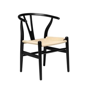 Plata Import Black Wooden Frame/Natural Woven Seat Dining Side Chair w/ Curved Backrest