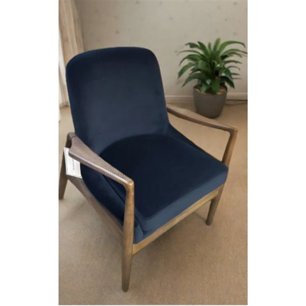 Plata Import Trudy Navy Blue Velvet/Wooden Frame Lounge Chair