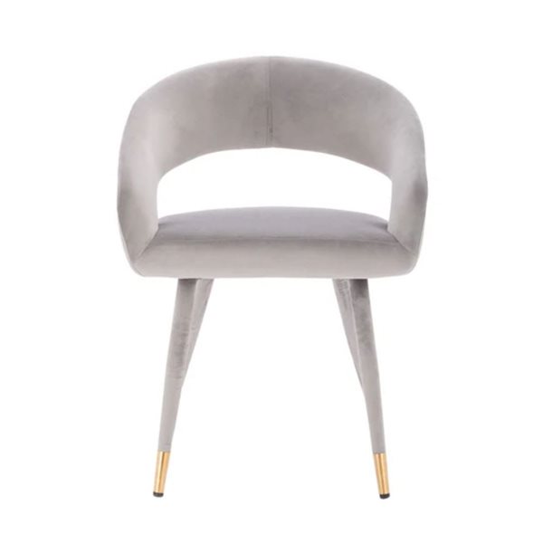 Plata Import Darius Grey Velvet Upholstered Modern Dining Side Chair w/ Gold-Tipped Feet