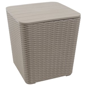 Sunnydaze Decor 15 L x 15-in W Beige Rattan Table Deck Box w/ Faux Wood Top