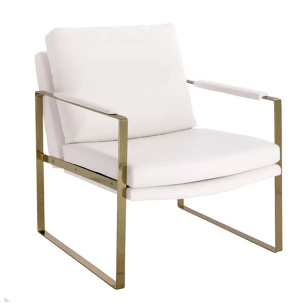 Fauteuil anglais moderne Sidney de Plata Import tissu bouclé blanc cassé et cadre métal doré