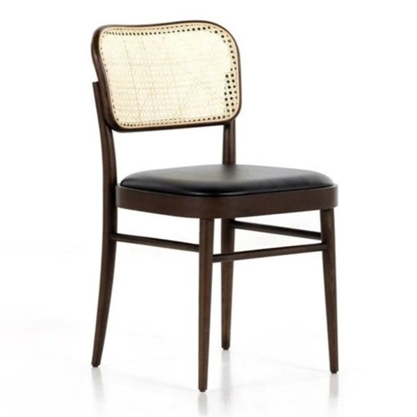 Plata Import Freya Black PU Leather/Wooden Frame Dining Side Chair w/ Cane Backrest