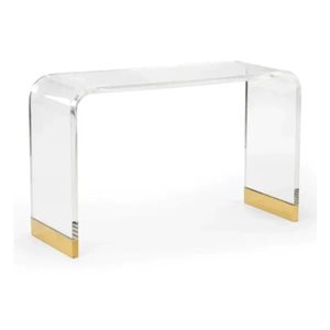 Table console rectangulaire moderne de Plata Import en acrylique transparent avec accents dorés