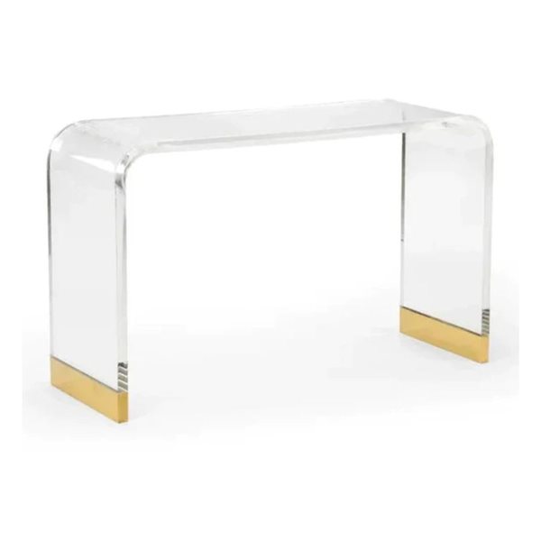 Plata Import Clear Acrylic Modern Rectangular Console Table w/ Gold Accents