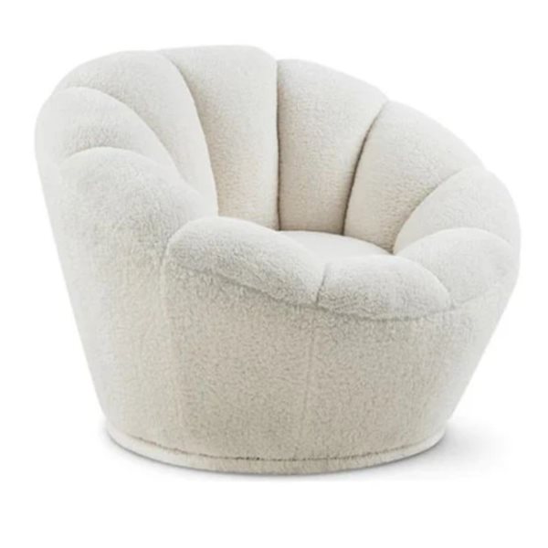 Plata Import Bibi Off-White Boucle Fabric Modern Swivel Lounge Chair