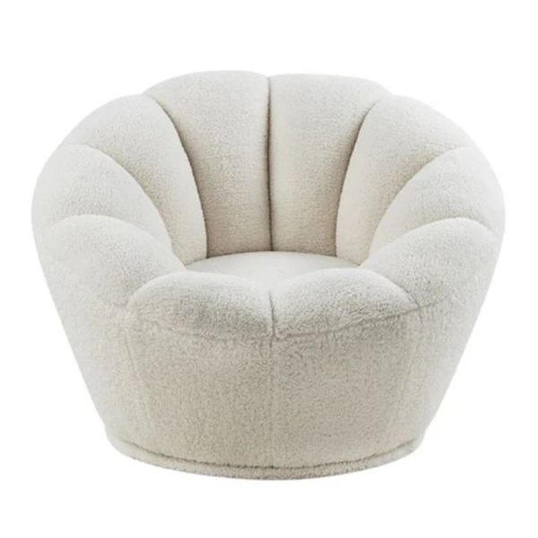 Plata Import Bibi Off-White Boucle Fabric Modern Swivel Lounge Chair