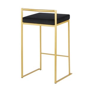 Tabouret de comptoir rembourré Salem de Plata Import similicuir noir et métal doré