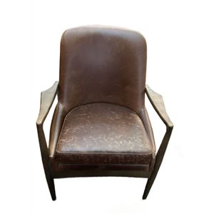 Plata Import Trudy Tan Faux Leather/Wooden Lounge Chair