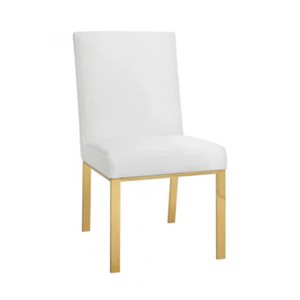 Chaise d'appoint moderne Roca de Plata Import similicuir blanc et cadre en métal doré poli