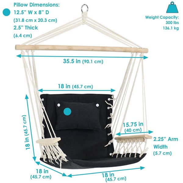 Sunnydaze Decor Black Padded Hammock Chair w/ Spreader Bar