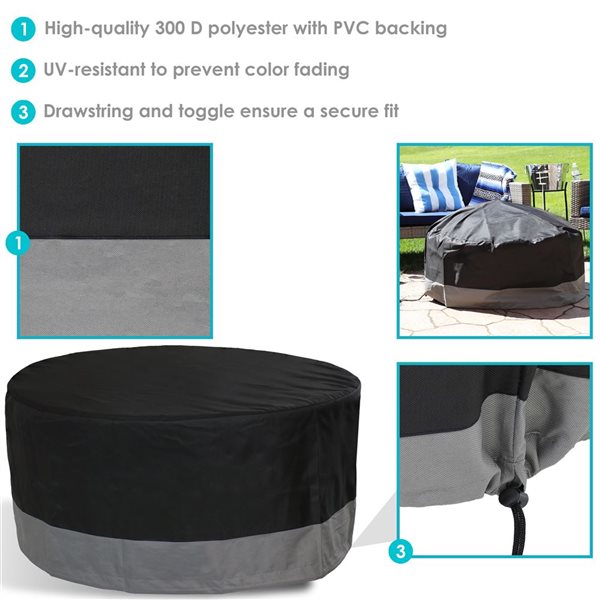 Sunnydaze Decor 36-in W Grey/Black Round Fire Pit Cover