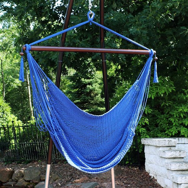 Sunnydaze Decor Blue Woven Extra Large Rope Hammock Chair w/ Spreader Bar