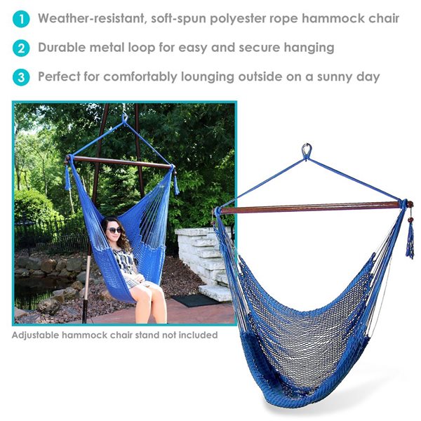 Sunnydaze Decor Blue Woven Extra Large Rope Hammock Chair w/ Spreader Bar