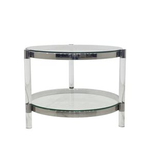 Table d'appoint moderne Clemensia de Plata Import 23 po diamètre métal argent et verre trempé avec pieds acryliques