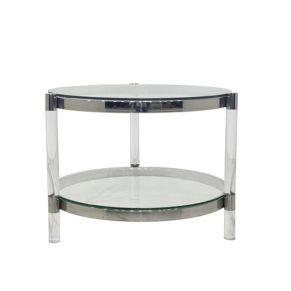 Plata Import Clemensia 23-in dia Silver Metal/Tempered Glass Top Modern End Table w/ Acrylic Legs