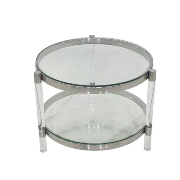 Plata Import Clemensia 23-in dia Silver Metal/Tempered Glass Top Modern End Table w/ Acrylic Legs